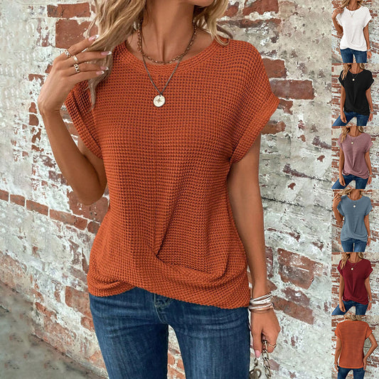 Top Sofisticato da Donna – Waffle Knit a Maniche Corte