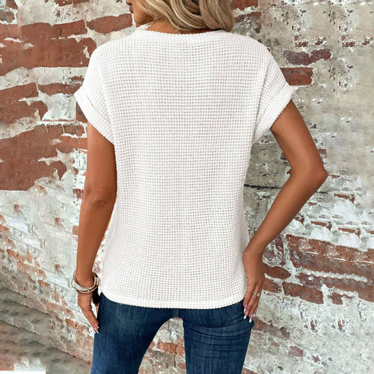 Top Sofisticato da Donna – Waffle Knit a Maniche Corte